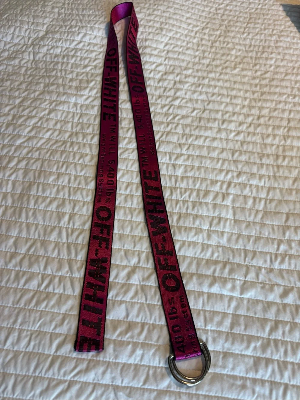 Off-White Pink Industrial Logo Double Ring Web Belt 5400 lbs Style